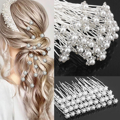 #ad 20 40pcs Pearl Flower Diamante Crystal Hair Pins Clips Prom Bridal Party Wedding $3.41