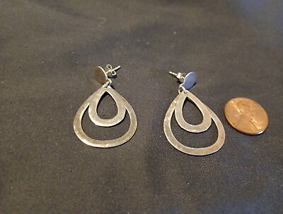 #ad Sterling Silver Double Teardrop Shaped Dangle Earrings Nice $32.00