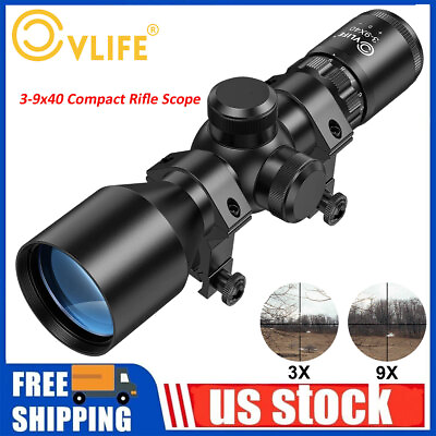 #ad 3 9X40 Compact Rifle Scope Crosshair Mil Dot Truplex Reticle With Scope Mounts $43.99