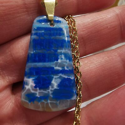 #ad Beautiful Blue Dragon veins Agate Gold Plated Stainless Steel Chain Necklace GBP 12.00