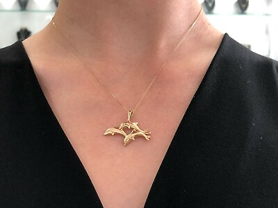 #ad Three Jumping Dolphins Pendant Or Charm In 14K Yellow Gold Perfect Dolphin Gift $415.20
