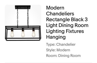#ad Modern Chandeliers Rectangle Black 3 Light Dining Room Lighting Fixtures Hanging $50.00