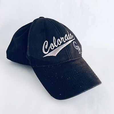 #ad Vintage Colorado Rockies Logo Silver Baseball Hat Cap MLB Adjustable Black $6.74