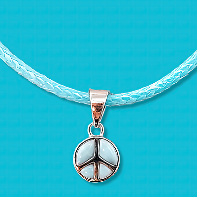 #ad Natural Larimar Peace Sign 925 Sterling Silver Charm $36.00