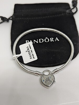 #ad New Pandora Moments Disney Heart Charm Snake Chain Bracelet Size 7.5 Inches $49.99