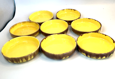 #ad Jaska of California Cascade Ware Bowls Yellow w Brown Drip Set of 8 $14.99