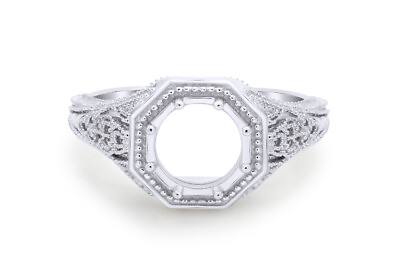 #ad Vintage Filigree Semi Mount Setting Wedding Ring Solid 10K White Gold $485.34
