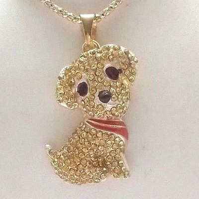 #ad BETSEY JOHNSON CUTE GOLD CRYSTAL amp; ENAMEL PUPPY PENDANT CHAIN NECKLACE $31.99