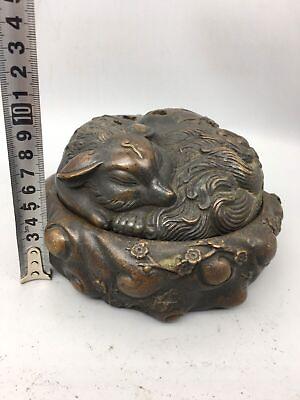 #ad Antique Bronze Ware Collection Copper Fox Cover Incense Burner $309.12