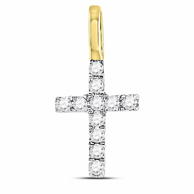 #ad 14kt Yellow Gold Womens Round Diamond Dainty Cross Pendant 1 10 Cttw $98.60