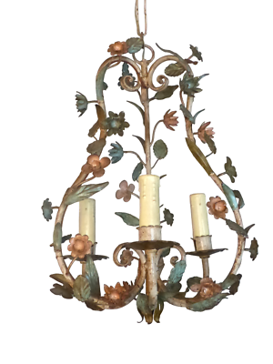 #ad #ad Gorgeous Italian Vintage Tole Louis XVI Chandelier iron Flower Foliage 1950 $480.00