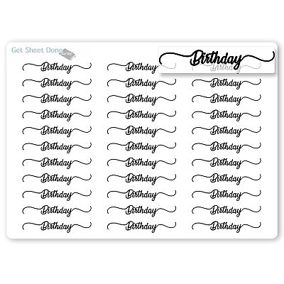 #ad Birthday Script Planner Stickers 30 Gold Foiled Stickers 1.5” BLACK $4.29