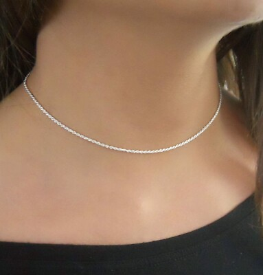#ad Chocker Necklace Solid 925 Sterling Silver 14 Inch Ladies Chain Jewelry Gift $10.99