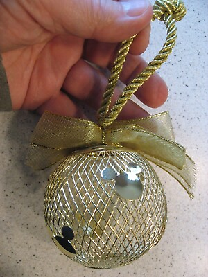 #ad Disney Mickey Gold Metal Wire Mesh Christmas Ornament with Bow amp; Mickey Ears 3quot;D $12.00