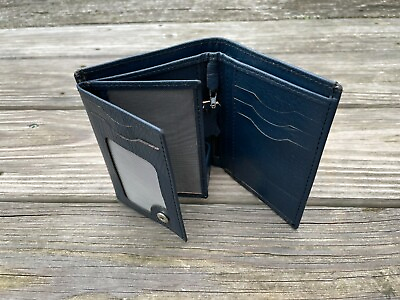 #ad Men Card Holder Blue handmade Genuine Leather Wallet Purse New $36.85