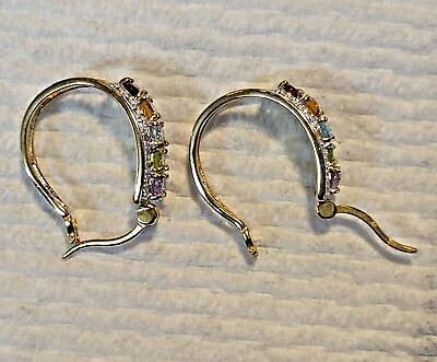 #ad Gold Plated Over Sterling Silver Hoop Earrings Multicolored Gemstone Accent $35.00