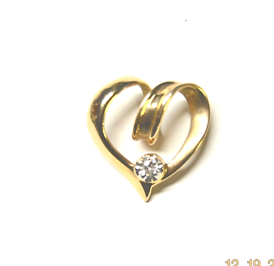#ad 10k Yellow Gold Pendant Heart Shape With 0.06 Carat Round Diamond 3 4 Inch Long $185.00