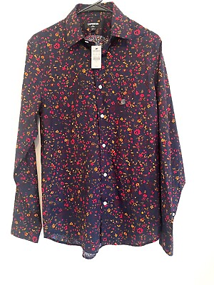 #ad NWT Men Express Small Foral Black button up shirt New With Tags Classic 14x14.5 $24.96