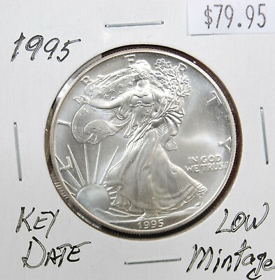 #ad 1995 Silver American Eagle BU 1 Oz Coin US $1 Dollar Uncirculated Brilliant Mint $52.01