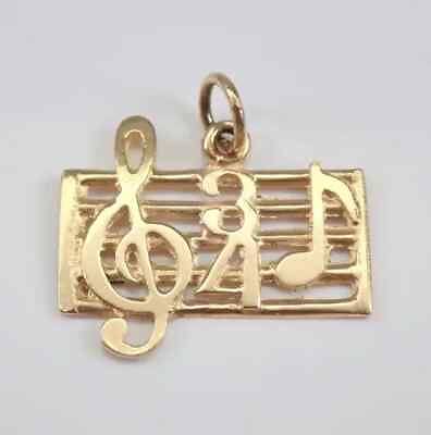 #ad Vintage 14K Yellow Gold Plated Music Note Charm Estate Pendant 925 Silver $124.09