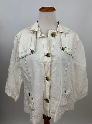 #ad CHICO#x27;S off white cotton linen lightweight blazer jacket Size 4 XXL $25.00