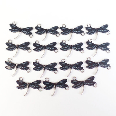 #ad 15Pcs Black Enamel Tibetan Silver Dragonfly Pendant Bead SK63637 $14.81