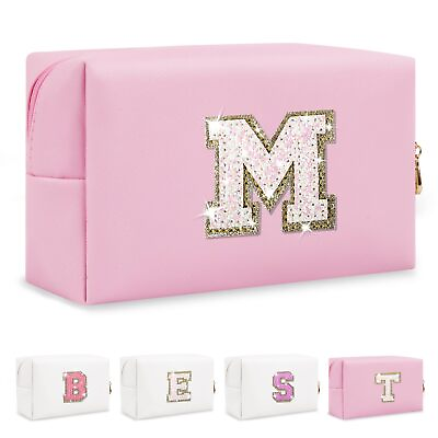 #ad Small Initial Preppy Patch Makeup Bag Organizer Personalized Cosmetic Bag Sm... $15.05