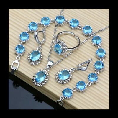 #ad 925 sterling silver amp; BLUE TOPAZ Set Ring Bracelet EARNING PENDANT $250.00. $48.99