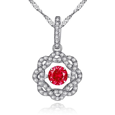 #ad 0.50 ct Round Simulated Ruby Dancing Gemstone Pendant Sterling Silver Necklace $28.56