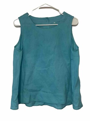 #ad Women Medium Turquoise Teal Blue 100% Linen Tunic Tank Top LagenLook Hi Lo Boho $19.99