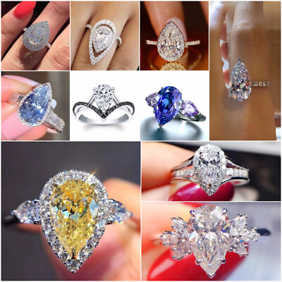 #ad Fashion Pear Cubic Zircon 925 Silver Filled Ring Women Wedding Jewelry Sz 6 10 C $2.97