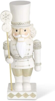 #ad Cream Gold Silver Soldier Nutcracker Christmas Figure Glittered 9.5quot; $24.95