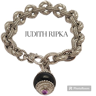 #ad Judith Ripka Twist Sterling Silver 925 Black Onyx Charm Bracelet 7quot;⅝Inch $295.00