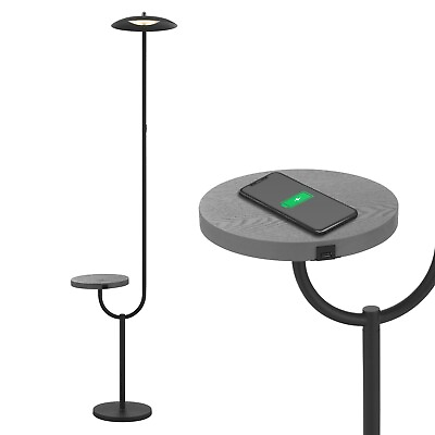 LED Floor Lamp Wireless Charging and Table Top Shelf Tall Standing Black Lamp $98.45