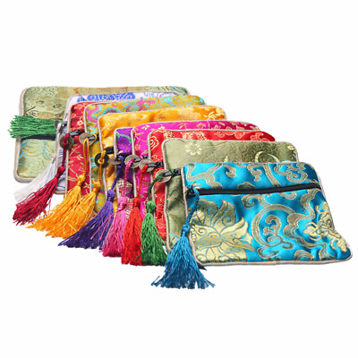 #ad 10Pcs zipper embroidery jewelry purse chinese silk money purse brocade bag $14.70