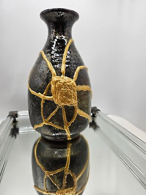 #ad Back gold Kintsugi vase with 13 breaks wabi sabi home decor Japanese art $250.00