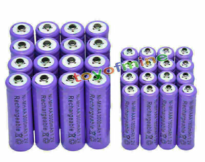 #ad 16xAA 3000mAh16x AAA 1800mAh 1.2V NI MH Rechargeable Battery 2A 3A Purple Cell $27.35