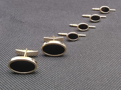 #ad 14k Solid Gold Cufflinks Vintage Black Onyx BAB Ballou Pre owned $1299.00