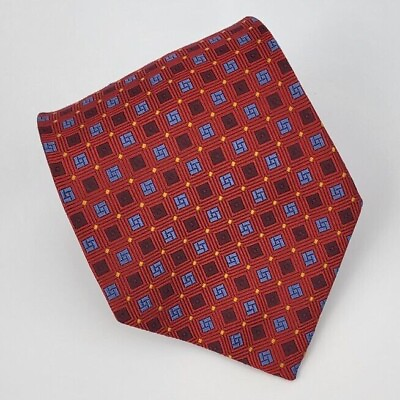 #ad Brooks Brothers Silk Tie Red Blue Gold Geometric Men Necktie 59 x 3.75 $22.99