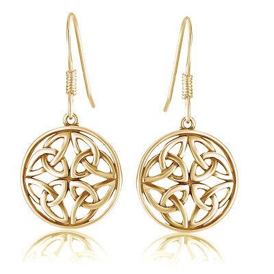 #ad CELTIC KNOT ROUND YELLOW Gold Plated Sterling Silver DROP EARRINGS $55.06