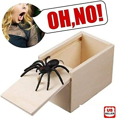 #ad Wooden Prank Spider Scare Box Hidden in Case Trick Play Joke Scarebox Gag Toy $5.98