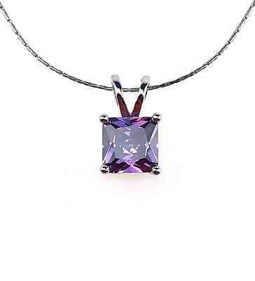 #ad Paris Jewelry 18K White Gold 4 Ct Created Amethyst CZ Princess Necklace Plated $8.99