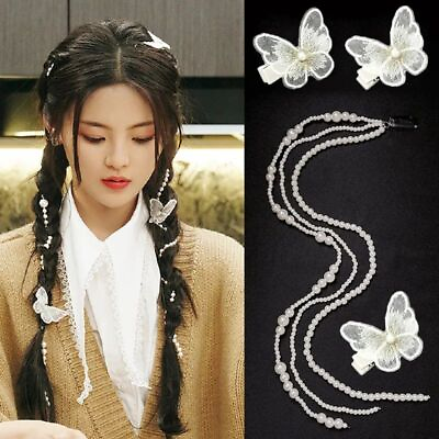 #ad Elegant Pearl Braided Hairpin Fashion Braided Pearl Chain Butterfly Hair Clip Ac $13.20