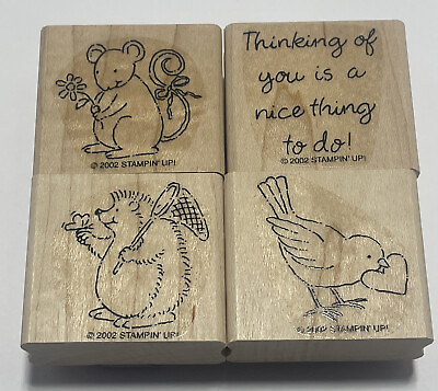#ad Stampin Up Cute Critters 2002 Stamp Set of 4 Mouse Bird Hedgehog $12.99