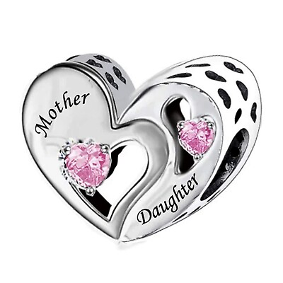 #ad Mother amp; Daughter Heart Bead Bracelet Charm Sterling Silver 925 Mum Love Gift GBP 15.95