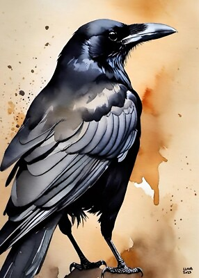 #ad 5x7 Crow Black Bird Print Painting Art Work By Artist Luna A2 $14.99