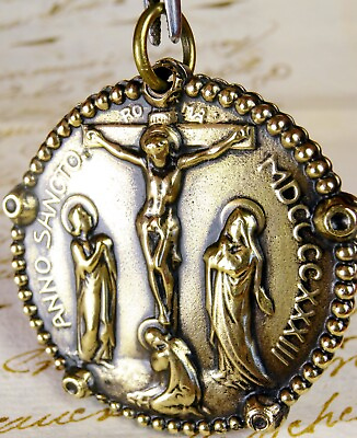 #ad RARE WWII Chaplains Complete Catholic Rosary Fob 1933 Jubilee Year Bronze Medal $154.99