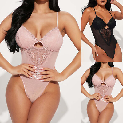 #ad Womens Sexy See Through Bodysuit Babydoll Lace Sheer Sissy Lingerie Underwear 12 $9.29