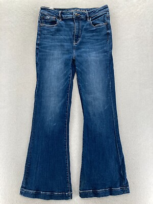 #ad American Eagle Jeans Women#x27;s 8 Short Flared Dark Blue Stretch Denim High Rise $19.99