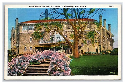 #ad 1935 Presidents Home Stanford University Palo Alto California CA Linen Postcard $4.90